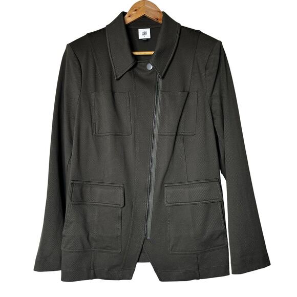 Cabi Blazer Academy Dark Olive Green Rayon Nylon Edgy Zipper Closure Size L - Picture 1 of 9